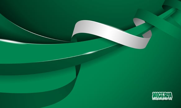 Green curves in 3d design wrapped with green and white ribbon. Nigeria independence day background. Nigeria national day campaign vector
