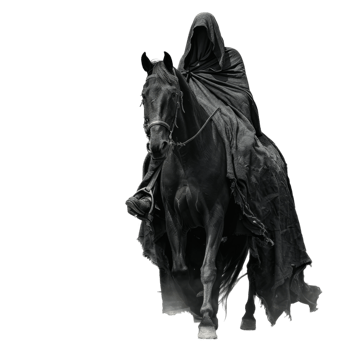 A Hooded Figure Riding a Black Horse png