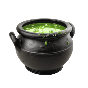 Black Cauldron Filled with Green Potion and Bubbles png