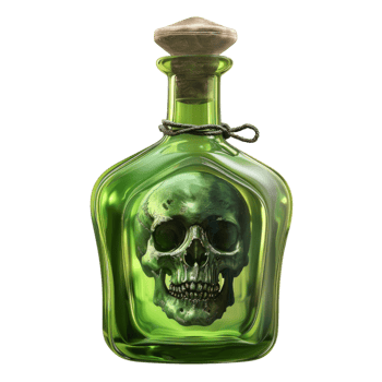 Green Glass Bottle with Skull Inside png