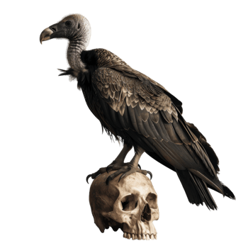A Vulture Perched Atop a Human Skull png