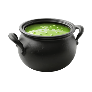 A Black Cauldron Filled with Green Liquid and Bubbles png