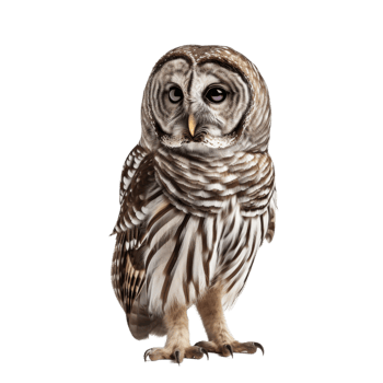A Barred Owl With Dark Eyes Staring Directly at the Camera png