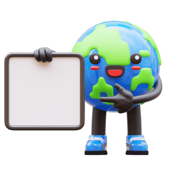 3D Earth character holding blank signboard suitable for presentations, marketing, or announcements png