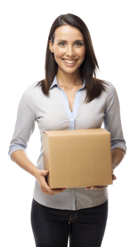 Woman carrying a small box, ready for delivery png