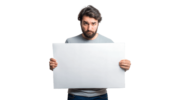Man holding a blank sign, ready to make a statement png