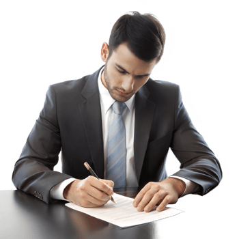 Business man taking notes during a meeting png