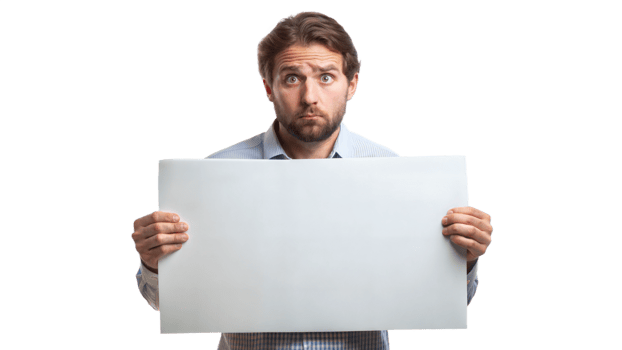 Man holding a blank sign, ready to deliver a message png