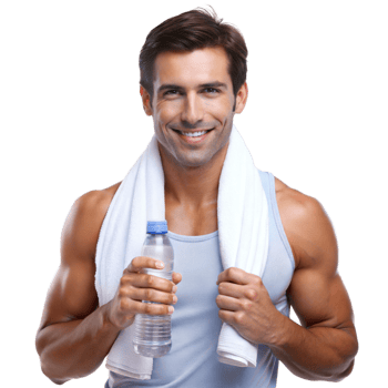 Smiling man with a towel, feeling accomplished after a workout png