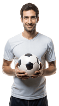 Man holding a soccer ball, ready for a match png