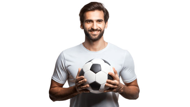 Man balancing a soccer ball, showing off his skills png