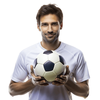 Confident man holding a soccer ball, ready for a game png