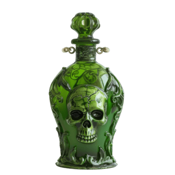 Green Glass Bottle with Skull Design png