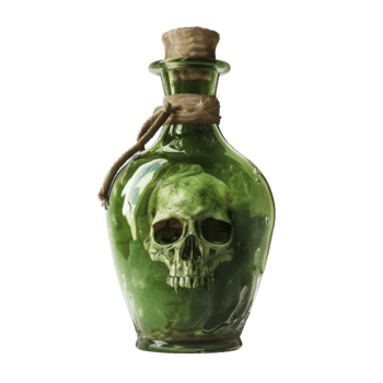 A Green Glass Bottle Containing A Skull png