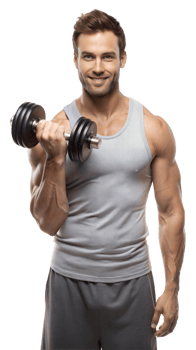 Muscular man lifting a dumbbell, focusing on strength training png