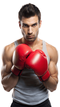 Boxer in red gloves, preparing for a powerful punch png