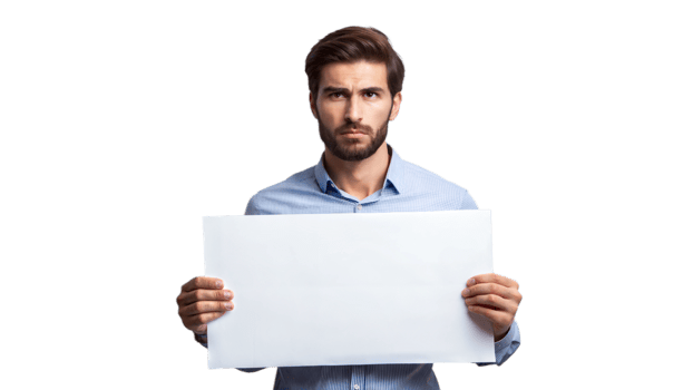 Man holding a blank sign, ready to present a message png