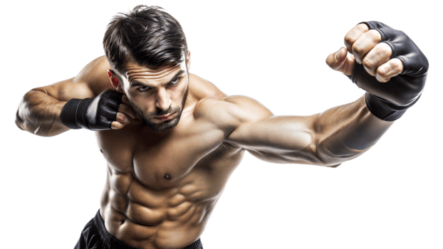 Man flexing his muscles, showing strength and power png