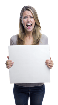 Woman holding a blank sign, preparing to deliver a message png