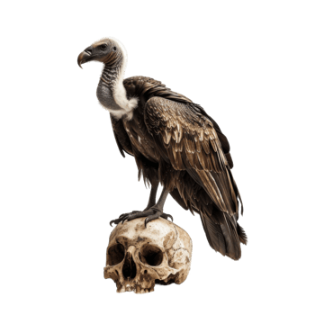 Vulture Perched on a Human Skull png