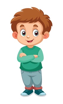 Young boy smiling and folding his arms with confidence vector