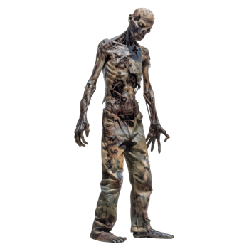 Decaying, skeletal zombie with exposed organs, wearing ripped pants png
