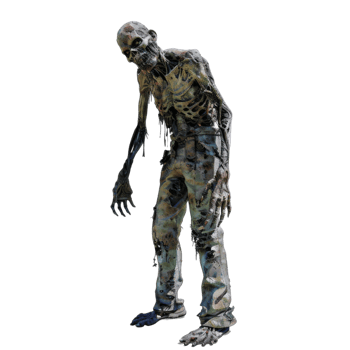 Decaying Zombie with Exposed Bones and Ripped Clothing png