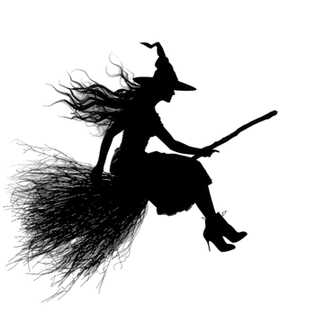 Silhouette of a Witch Flying on a Broomstick png