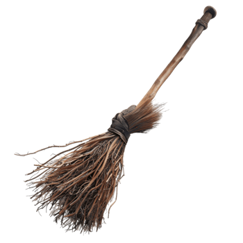 A Traditional Witch's Broomstick Made of Twigs and Wood png