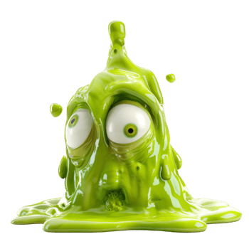 A green goo monster with large eyes and a surprised expression png