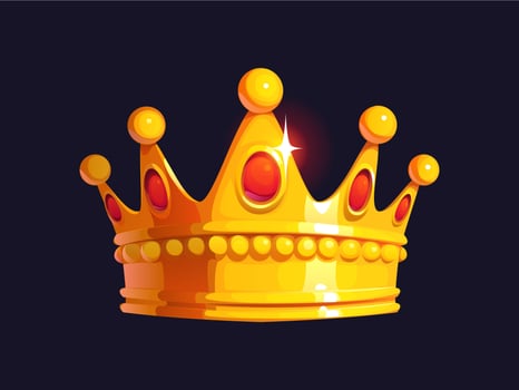 Cartoon golden king crown, adorned with red jewels vector