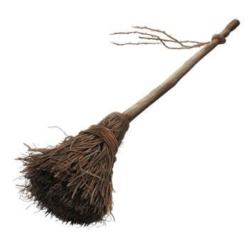 A Worn Wooden-Handled Broom with Twine Binding png