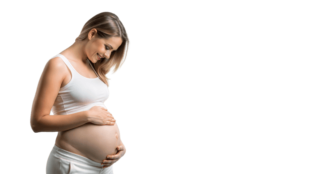 Pregnant woman smiling and touching her belly png