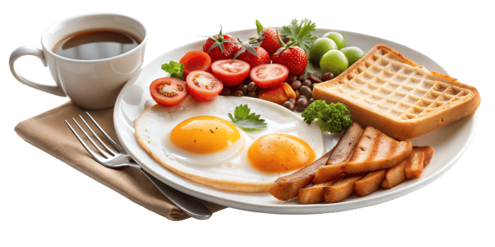 Breakfast plate with coffee ready to be served png