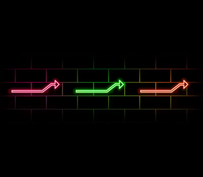 3d render, abstract minimalist geometric background. Two counter neon arrows approaching each other. Contradiction concept vector