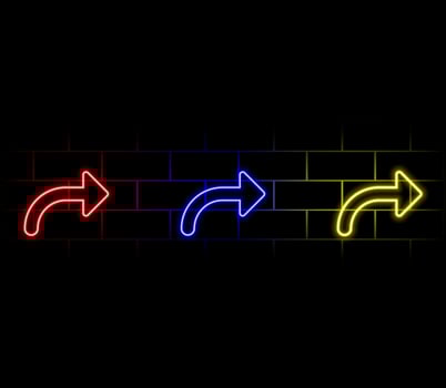 isolated arrow with neon outline glowing on red background vector