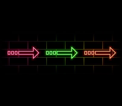 Bright blue color neon light arrow pointing left. left arrow neon glow icon black background. vector