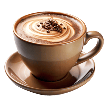 Cappuccino coffee in a brown cup with saucer png