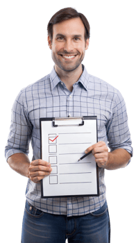 Man holding paperwork and explaining details png