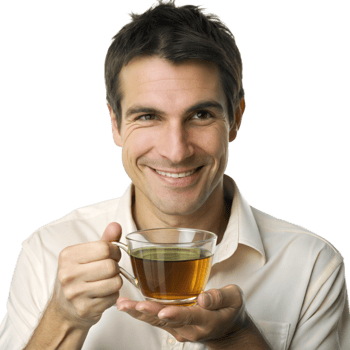 Smiling man holding a cup of herbal tea png