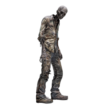 A Decaying Zombie With Red Eyes and Ripped Clothing png