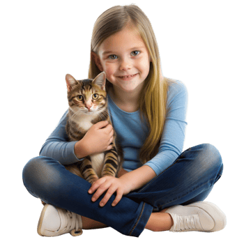 Smiling girl holding her cat png