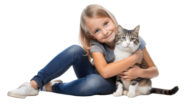 Young girl showing her cat to the camera png