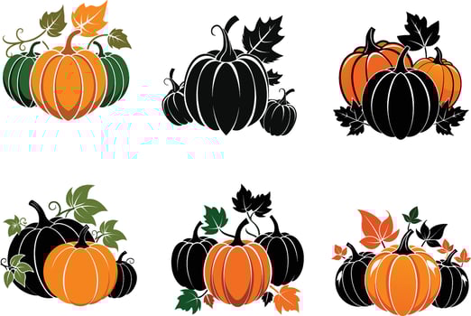 Set of Pumpkin and Leaf Silhouette illustration Design vector