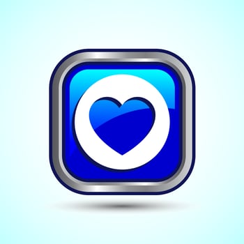 Love Icon Button Design Illustration, Heart Sign Blue Square Button vector