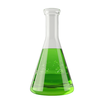 Glass Erlenmeyer Flask Filled with Green Liquid and Bubbles png
