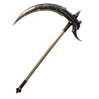 A Curved Metal Weapon With a Sharp Point and a Wooden Handle png