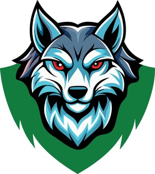 Blue wolf head mascot logo showing sharp teeth and red eyes vector