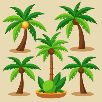 tropical palm trees and fruit on a beige background vector