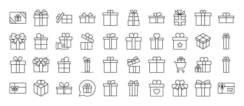Giftbox, Box for Presents Collection of Thin Icons. Editable Stroke. Suitable for Web Sites, Books, Cards, Apps vector